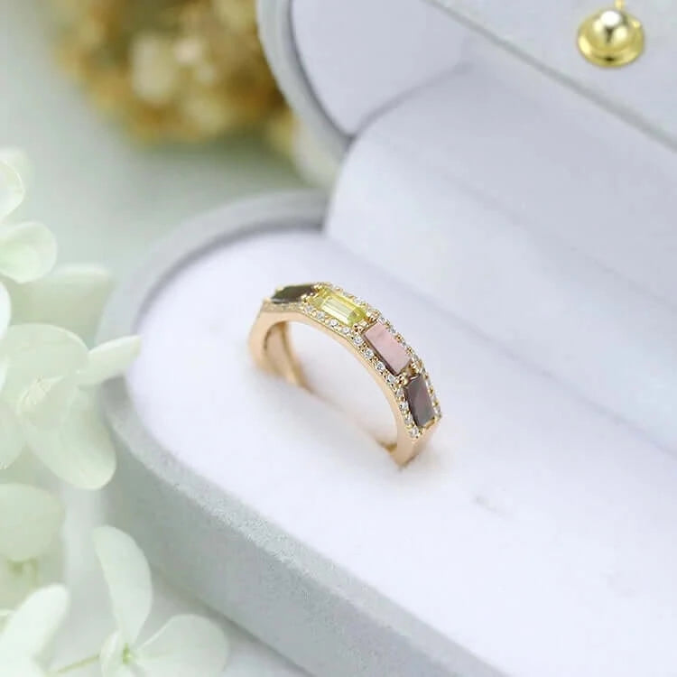 14K Gold Natural Peridot Eternity Band Ring for Women - Dainty Stackable Wedding Anniversary Gift, Birthday Present, Mother's Day Jewelry | Perfect for Everyday Wear, Date Nights & Special Occasions
