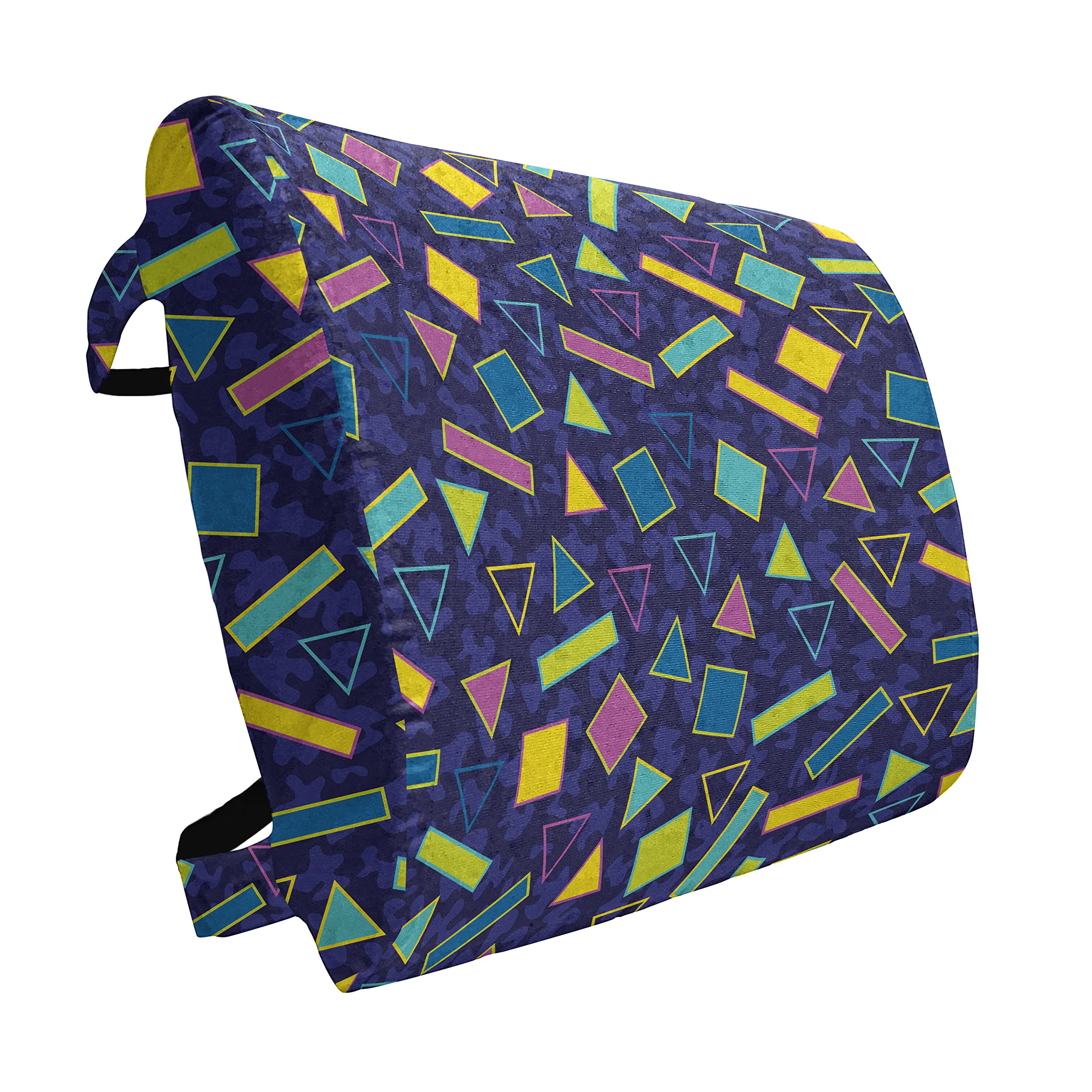 Ambesonne Retro 80s Memphis Style Lumbar Support Pillow - Vibrant Geometric Print, High Density Foam for Office & Car - 14x13 Inch Multicolor Back Cushion | Perfect for Desk Chairs, Gaming Seats & Long Drives