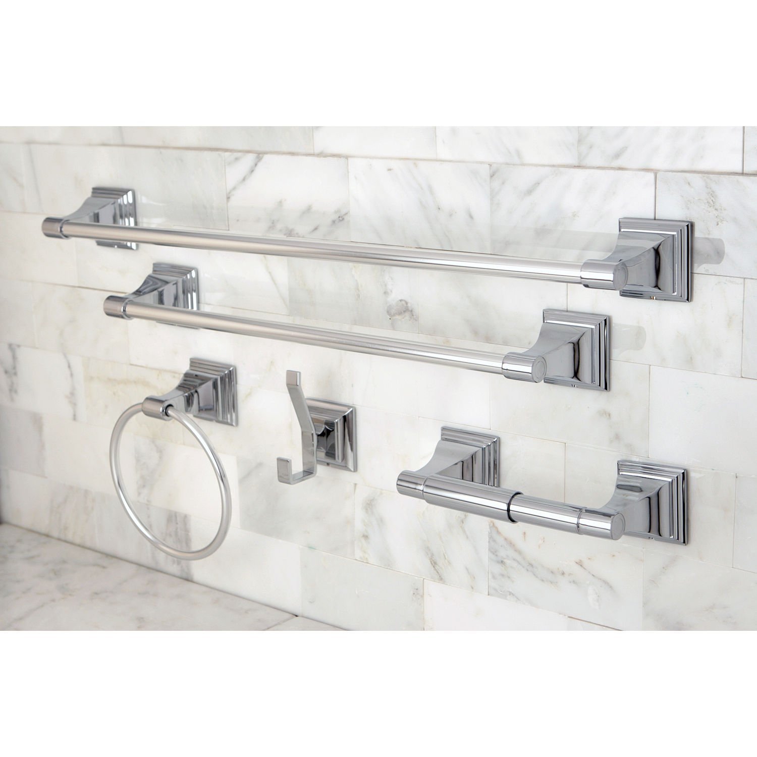 5-Piece Chrome Bathroom Accessory Set - Towel Bar, Ring, Robe Hook & Toilet Paper Holder - Modern Powder Room Decor for Home & Hotel Use - Perfect for Hanging Towels & Organizing Washroom Essentials