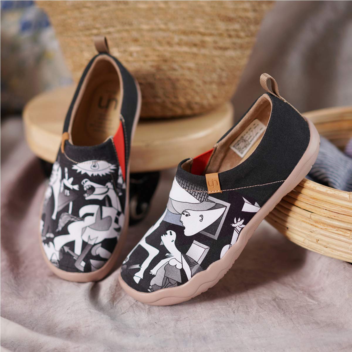 UIN Women's Slip On Sneakers - Casual Knit Loafers with Artistic Painting | Comfortable Soft Walking Shoes for Women | Perfect for Work, Travel & Everyday Wear