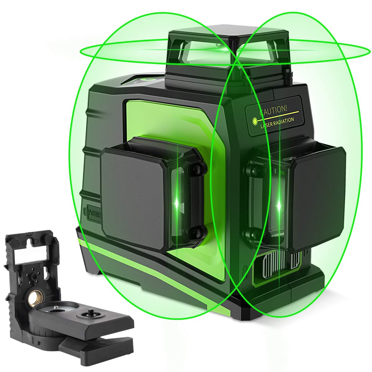 Huepar GF360G 3D Green Beam Self-Leveling Laser Level with 3 x 360° Cross Lines - Two Vertical & One Horizontal Plane Alignment Tool - Magnetic Pivoting Base for Construction, Tiling, and DIY Projects