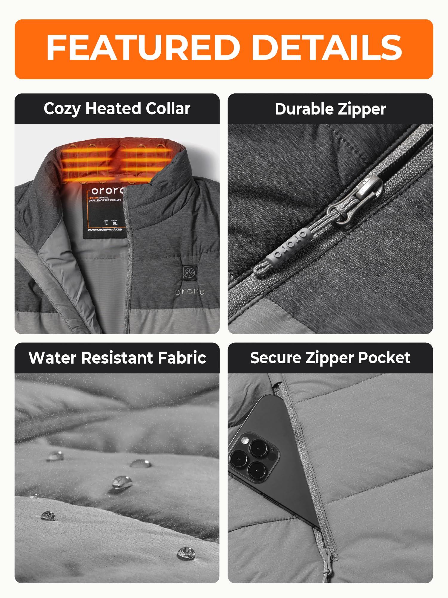 ORORO Men's Lightweight Heated Vest with Battery Pack - USB Rechargeable Winter Jacket for Outdoor Activities, Hunting, Camping & Work