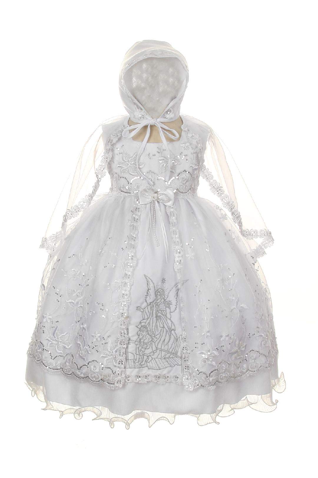 Girls White Baptism Dress - Christening Guardian Angel Gown with Cape & Bonnet - Perfect for Baby's First Communion, Christening & Special Occasions