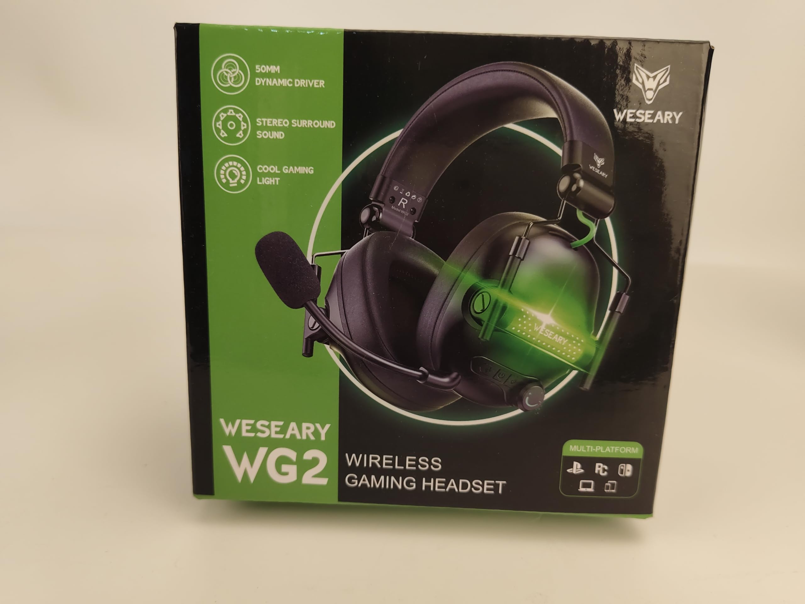 WG2 Wireless Gaming Headset with Microphone - 7.1 Surround Sound Bluetooth Headphones for PS5, PS4, PC, Nintendo Switch & Mac | 2.4GHz Lossless Audio, 50-Hour Battery Life & Cool LED Lights | Perfect for Competitive Gaming, Streaming & Online Chatting