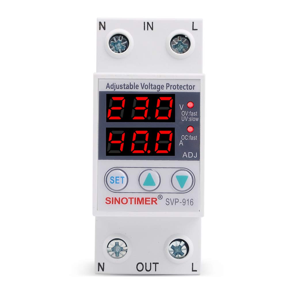 220V 40A Intelligent Adjustable Over & Under Voltage Relay Protector with Current Limit & Auto Reset - Home & Industrial Electrical Safety Device for Appliances, Motors & Power Systems