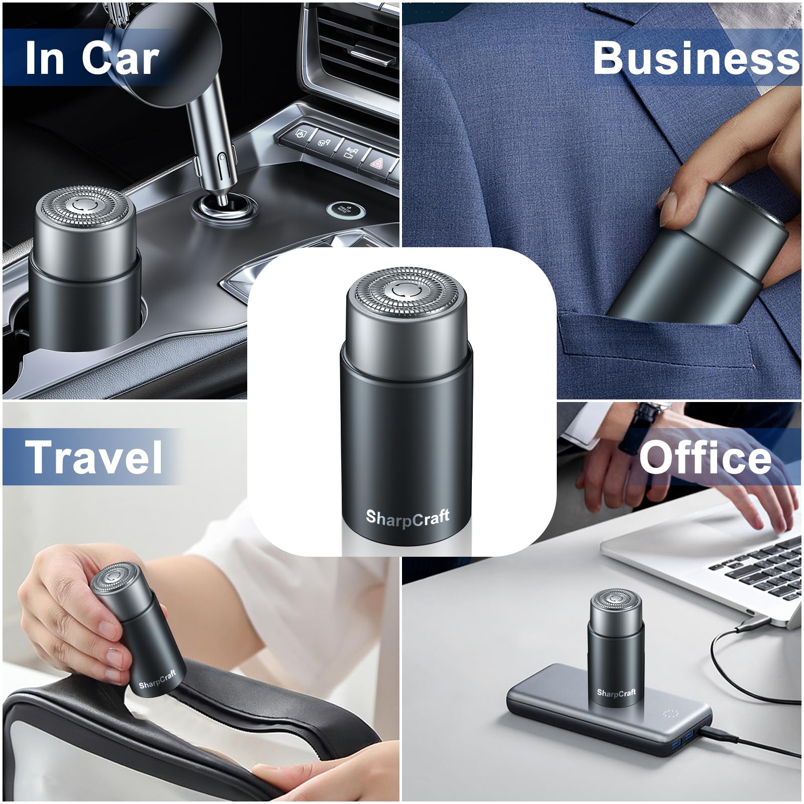 Portable Mini Electric Shaver for Men - Rechargeable Travel & Pocket Size Beard Trimmer - Perfect for Car, Office, Gifts (Father, Husband, Boyfriend) - Quick Touch Up & On-the-Go Grooming (Gray)