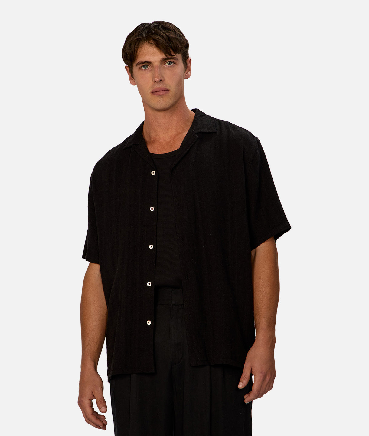 Catanza Striped Short Sleeve Linen Shirt for Men - Breathable Summer Casual Wear in Black | Perfect for Beach Outings, Weekend Brunch & Outdoor Activities
