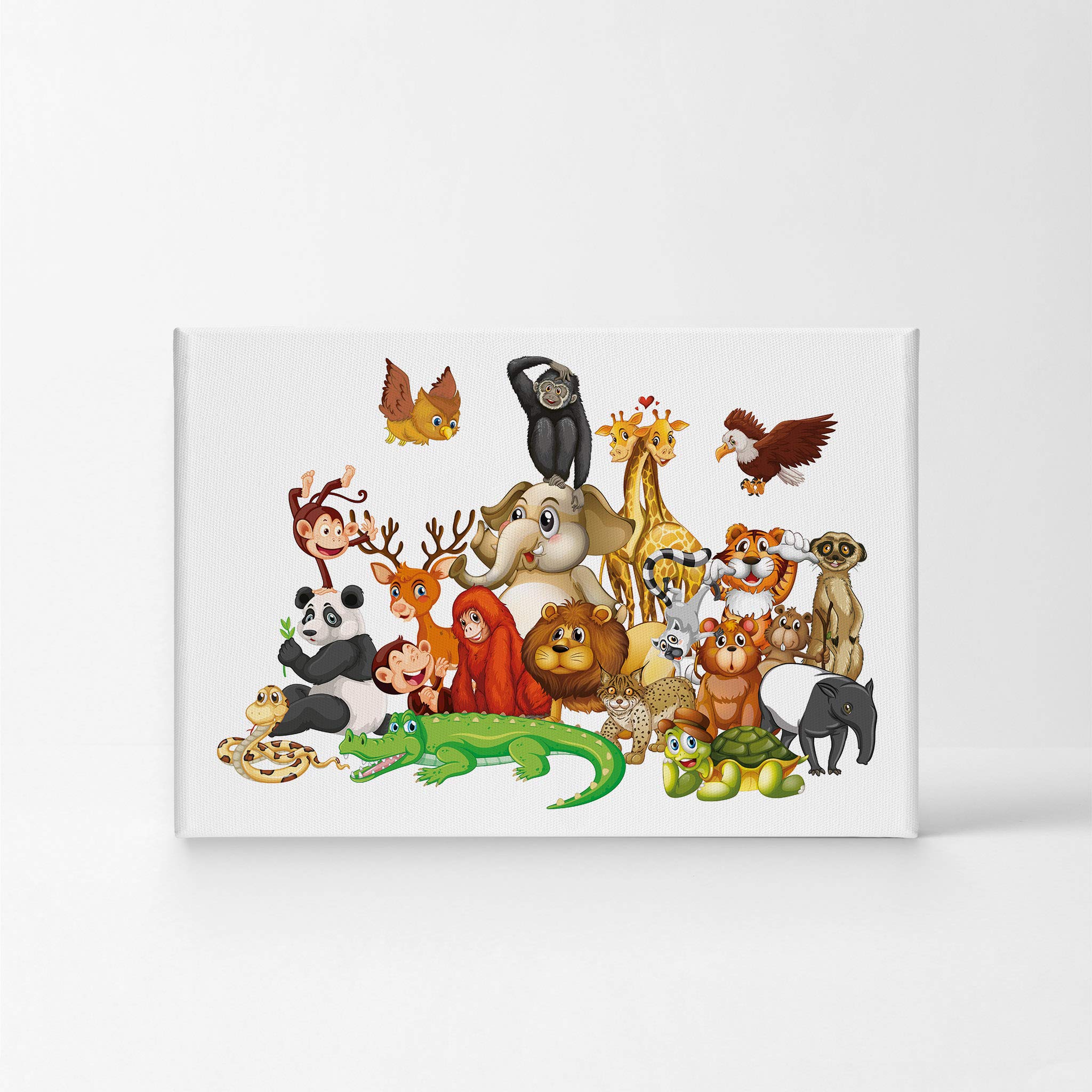 Funny Animals Friendship Illustration Canvas Print - African Safari Woodland Animal Wall Art for Office, Bedroom, Nursery (30x40 inches) | Perfect for Kids Room Decor, Baby Gifts & Home Decorating Ideas
