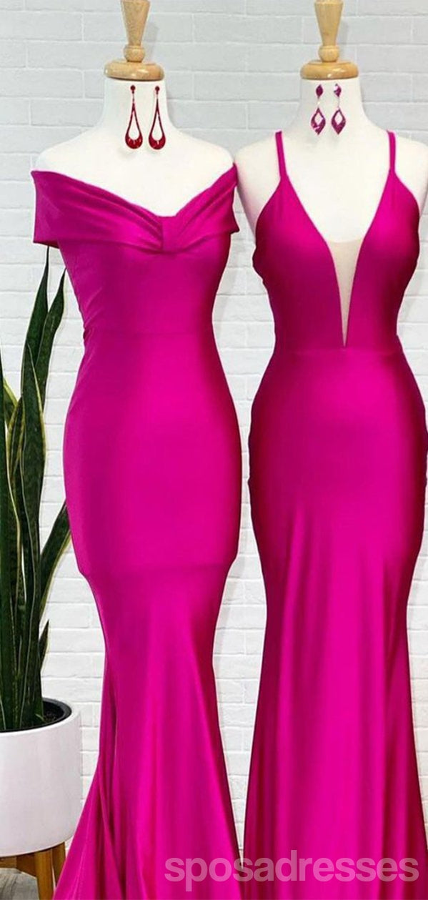 Hot Pink Mermaid Bridesmaid Dress with Mismatched Sleeveless Design - Elegant Long Formal Gown WG1115 | Perfect for Weddings, Proms, and Special Occasions