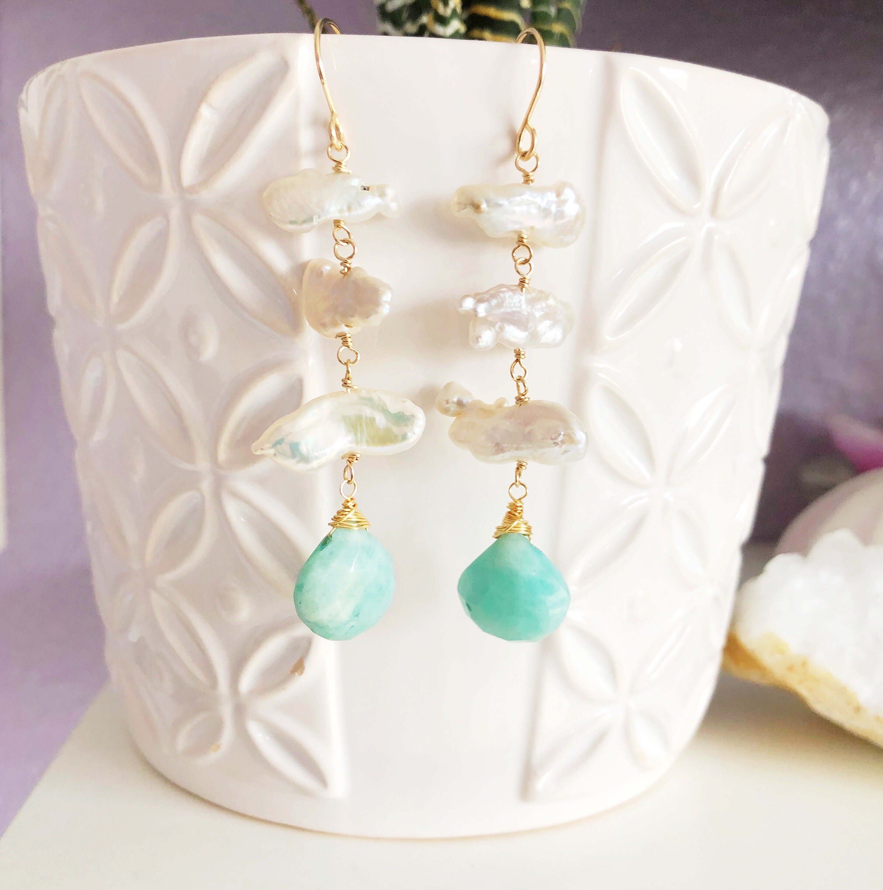 CAMILLE Amazonite Stud Earrings - Natural Gemstone Jewelry for Women, Elegant Gift for Her | Perfect for Weddings, Parties & Everyday Wear