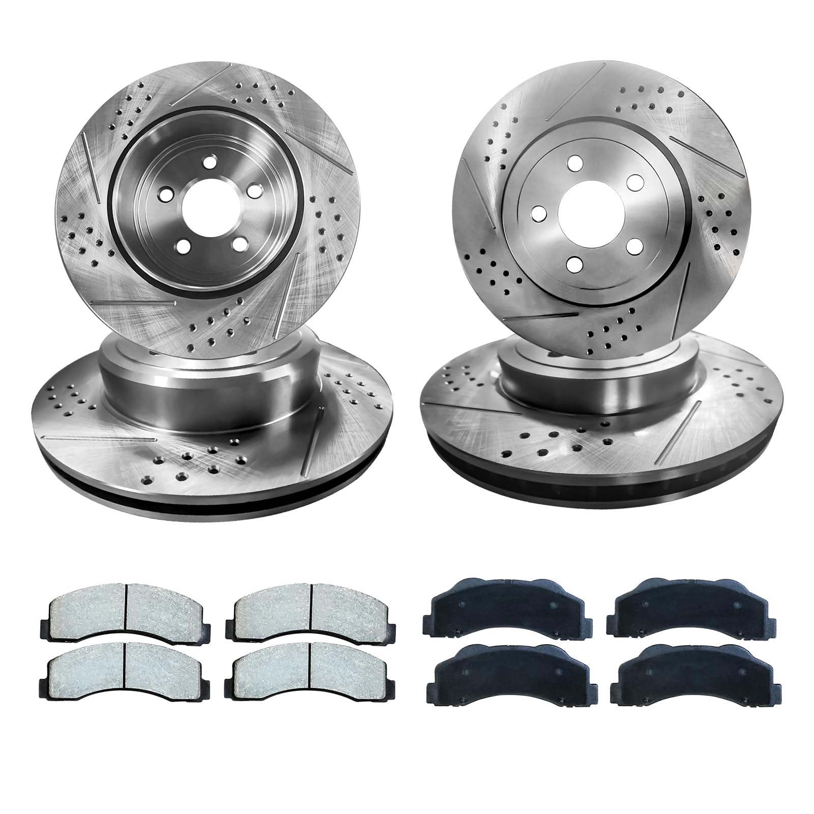 High-Performance Front & Rear Slotted Brake Rotors with Ceramic Pads for Dodge Challenger & Magnum (AWD/RWD) - Not Compatible with Dodge Charger - Perfect for Racing & Daily Driving