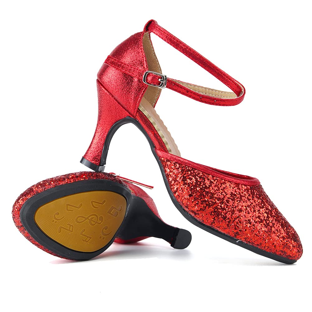 SWDZM Women's Glitter Latin Dance Shoes - Closed Toe Ballroom Salsa Heels for Professional Dance, Party & Wedding (Ideal for Salsa, Tango, Bachata & Evening Events)