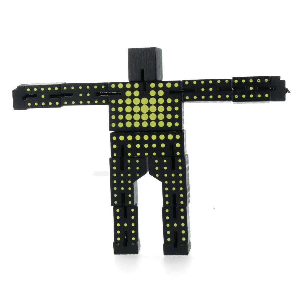Cubebot Micro Dot Black & Yellow - Mini Wooden Puzzle Robot Toy for Kids & Adults - Perfect for Office Desk Decor, Stress Relief & Creative Play
