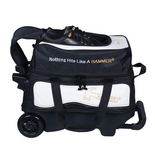 Hammer Vibe Double Roller Bowling Bag - Black/White - Perfect for League Play & Tournament Travel