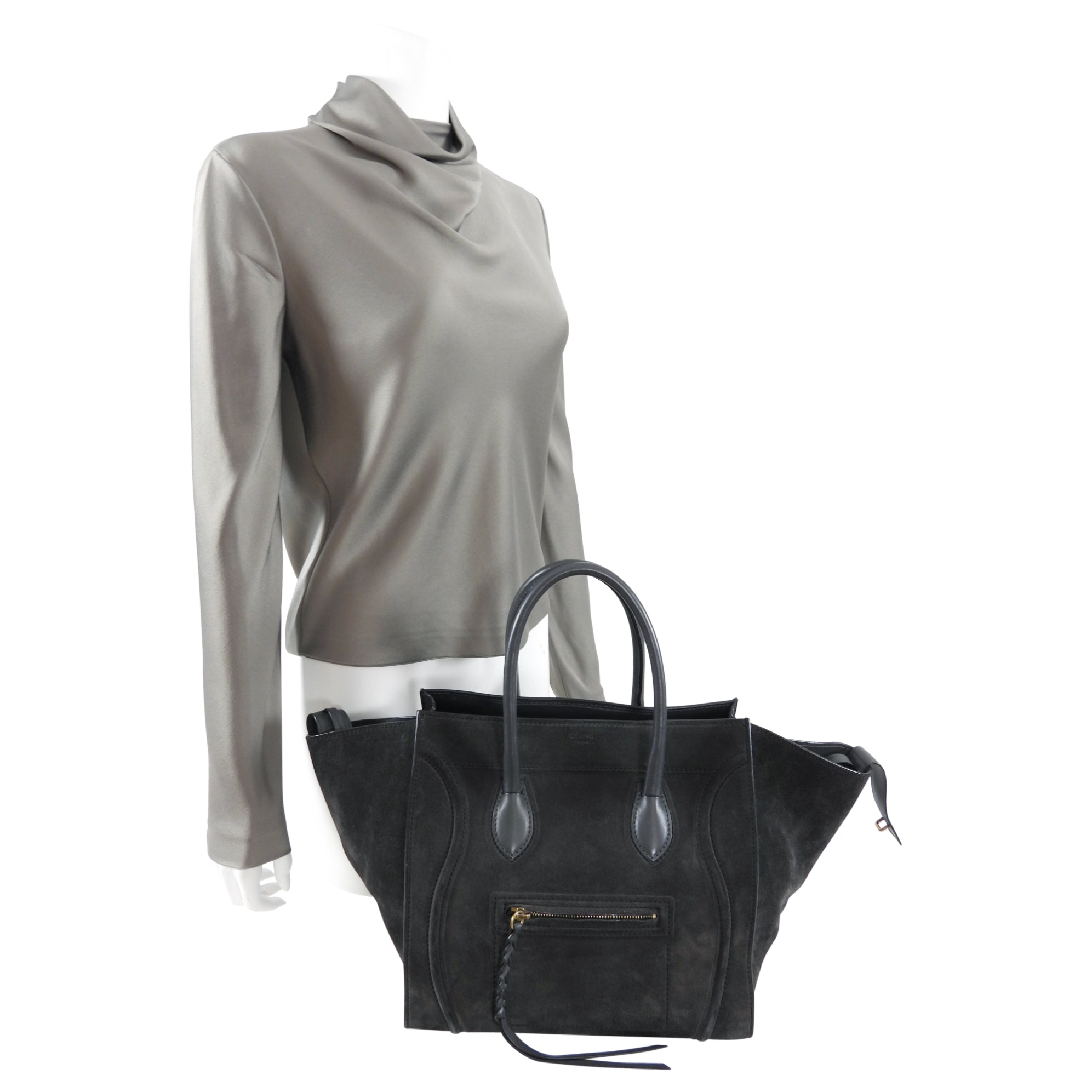 Celine Charcoal Grey Phantom Luggage Tote Bag - Luxury Leather Handbag for Women, Designer Work Tote & Travel Bag - Perfect for Office, Business Meetings & Weekend Getaways