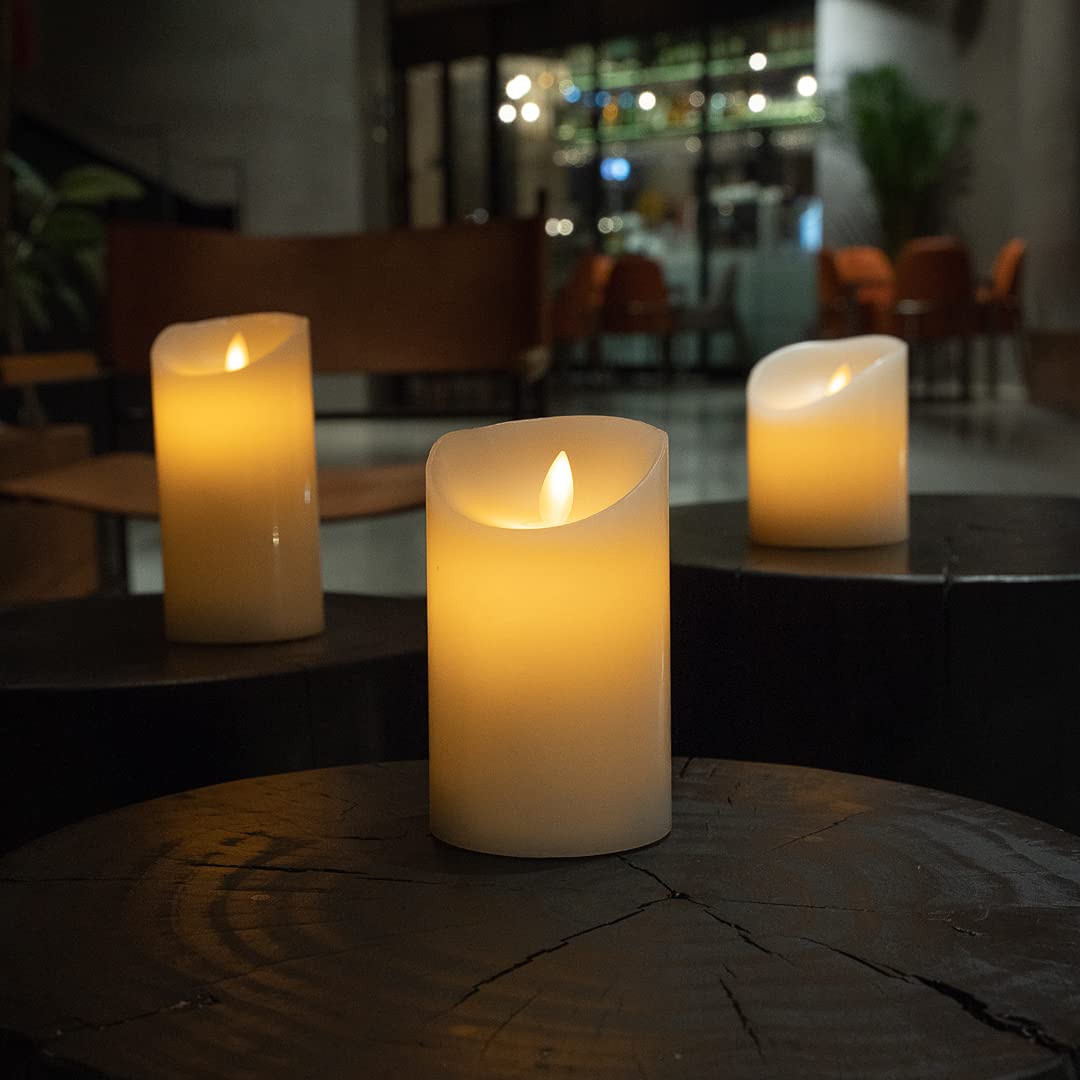 10 Pack Flameless LED Pillar Candles 3x5 Inch - Real Wax Battery Operated Candles with Dancing Flame Effect, Programmable Timer, Perfect for Weddings, Parties, Home Decor & Romantic Dinners - Remote Sold Separately