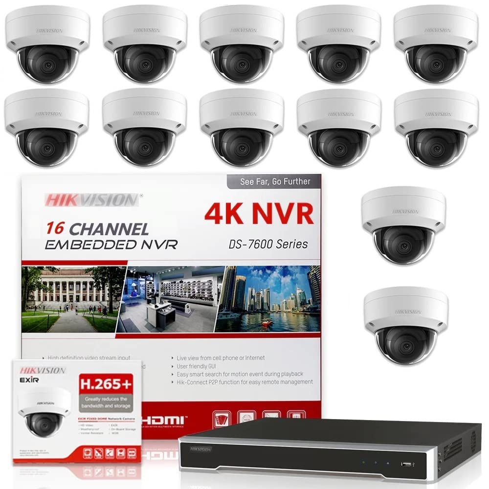 HIKVISION DS-7616NI-K2/16P 4K 16-Channel PoE NVR System with 12x DS-2CD2183G2-I 8MP Dome IP Cameras - H.265+ Network Video Recorder Kit (No HDD Included) | Ideal for Home Security, Business Surveillance & 24/7 Property Monitoring