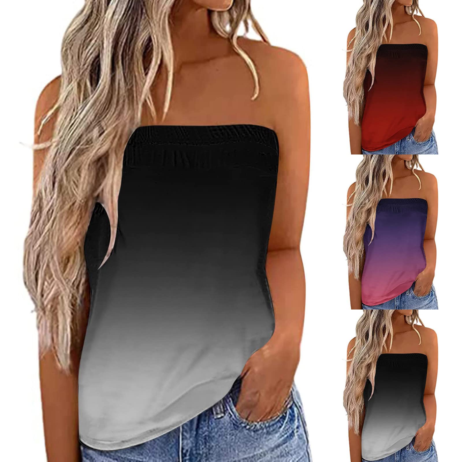 Strapless Tank Top for Women - Sexy Off Shoulder Gradient Tube Top, Casual Summer Fashion Wrap Top | Perfect for Beach, Party & Everyday Wear