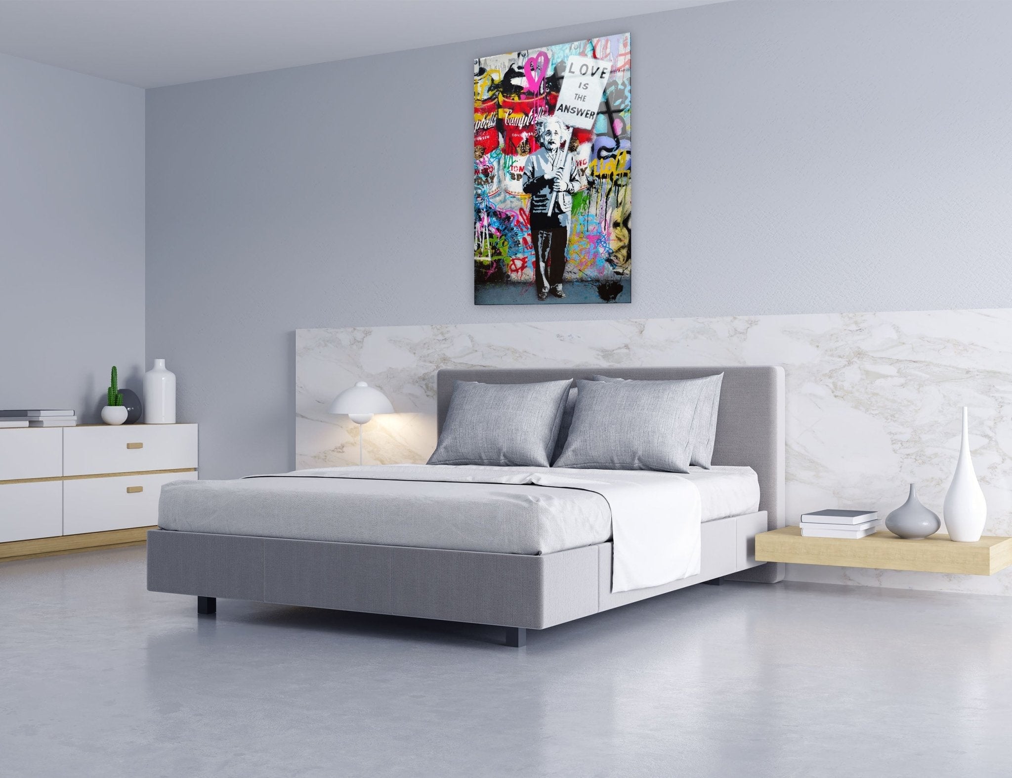 Banksy Einstein Graffiti Glass Wall Art - Modern Home Decor for Living Room, Office & Bedroom - Unique Street Art Inspired Glass Painting