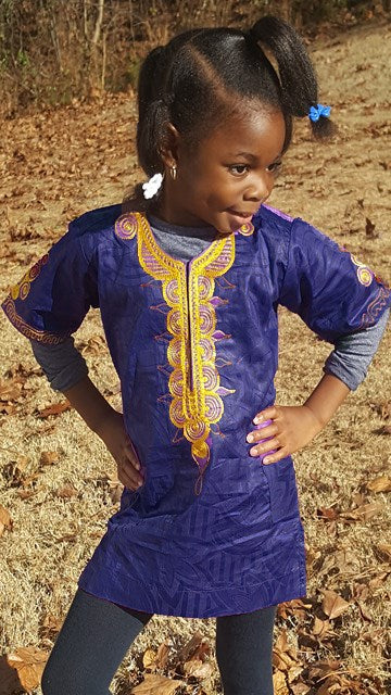 Stylish Indigo Blue African Dashiki for Boys & Girls - Traditional Cotton Print DPC3963 - Perfect for Cultural Events, Festivals & Family Gatherings