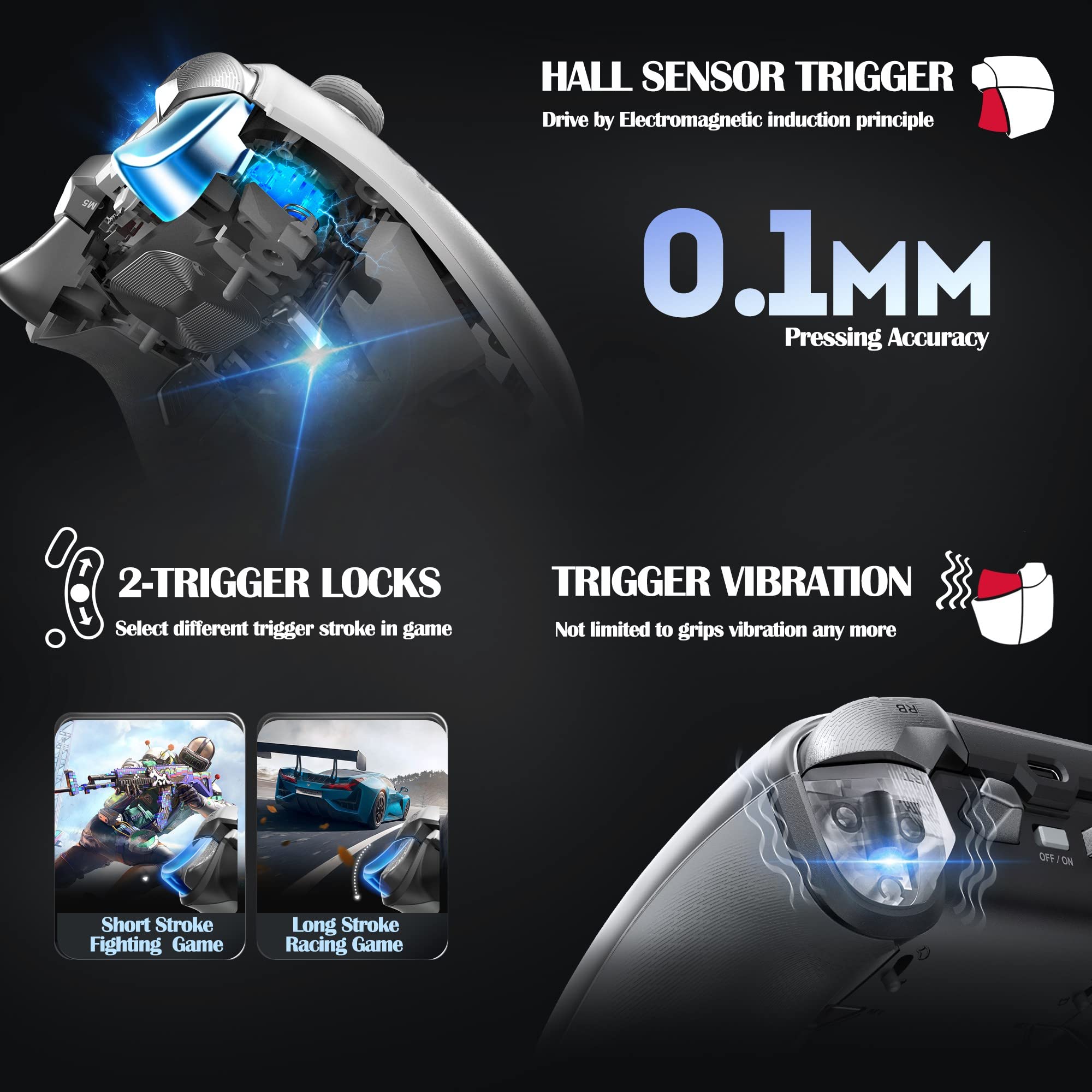 BEITONG Zeus 2 Elite Wireless Gaming Controller for PC, Windows, Steam Deck, Android, Nintendo Switch - Customizable Module, Optical Buttons, 1000mAh Battery, Motion Control, Vibration Triggers (Galaxy Black) - Perfect for FPS, RPG and Mobile Gaming