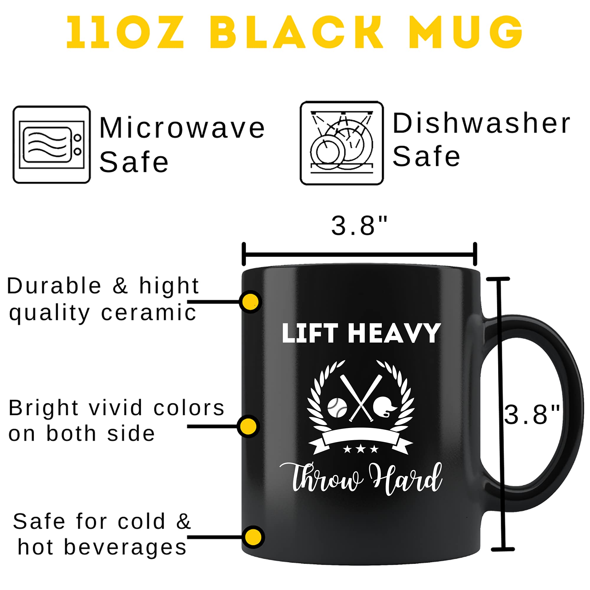 11Oz Black Baseball Mug - Funny Lift Heavy Throw Hard Pitcher Design for Coffee, Tea & Drinks - Perfect Gift for Baseball & Softball Fans