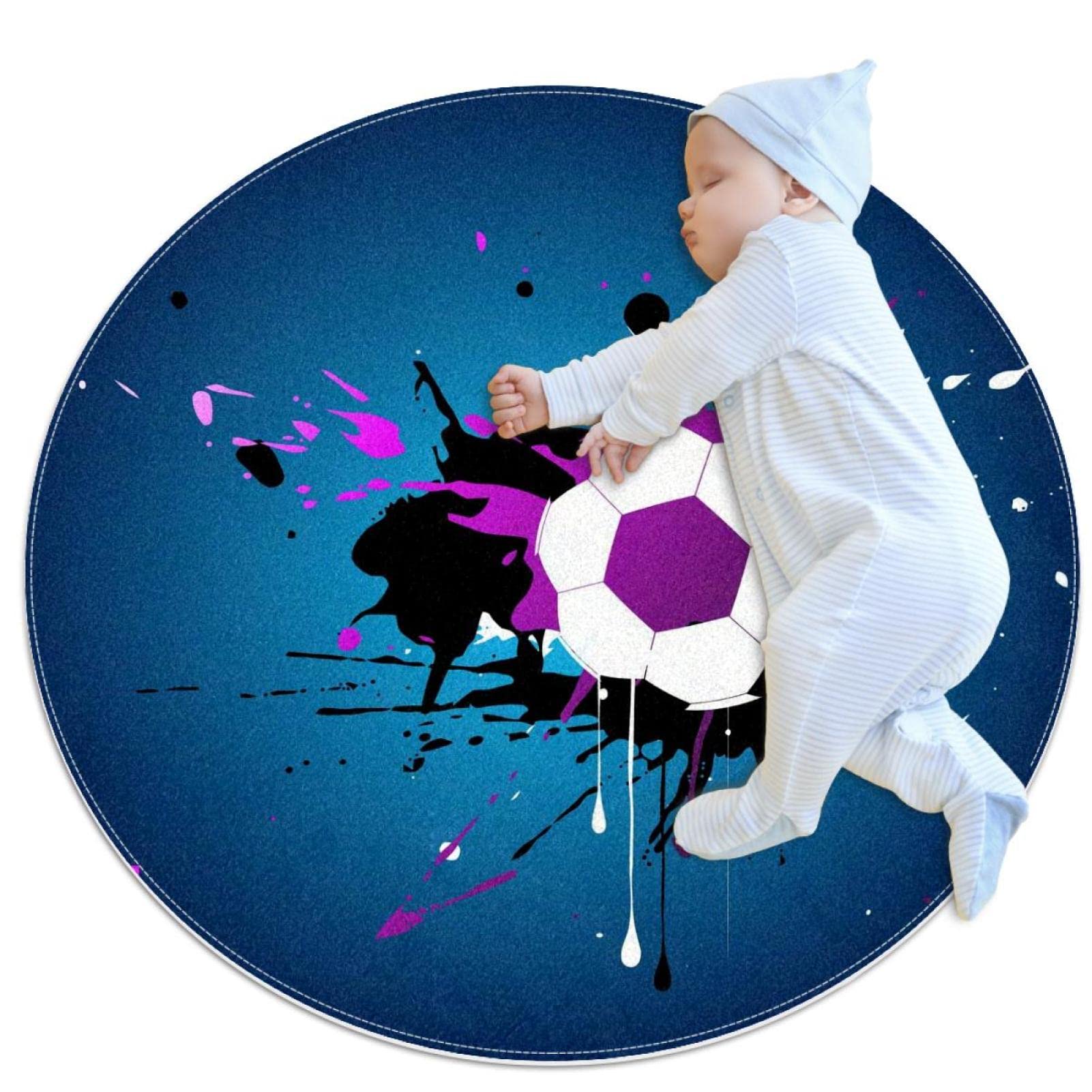 Non-Slip Soccer Painting Round Area Rug - 80CM Soft Microfiber Machine Washable Carpet for Living Room, Bedroom & Yoga | Perfect for Sports Decor, Kids Play Area & Home Gym Floor Mat