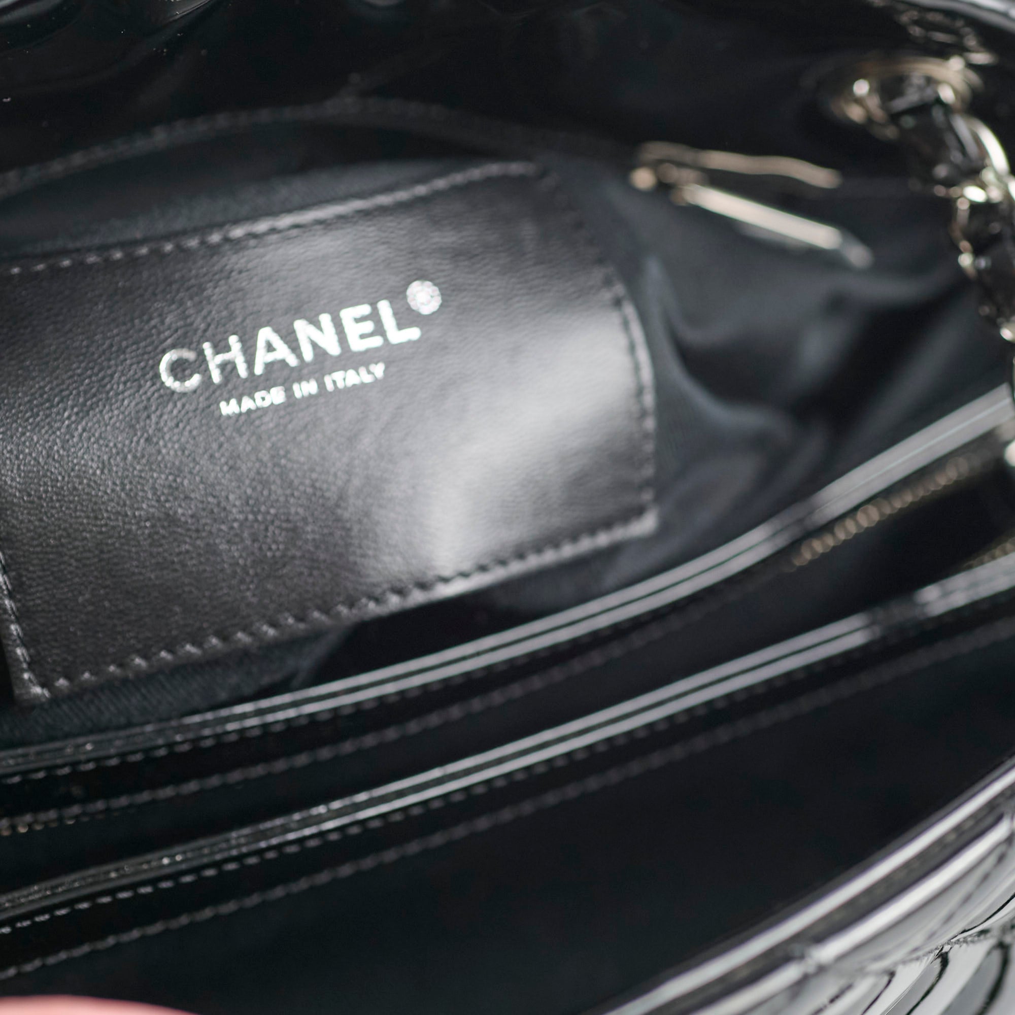 Chanel Mademoiselle Matelasse Coco Mark Bowling Bag in Patent Black Leather - Luxury Designer Handbag for Women, Perfect for Work, Travel & Evening Events