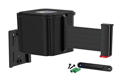 Visiontron WM412 Retractable Belt Wall Mounted Crowd Control Barrier - 15ft Black Belt with Smooth Operation for Queue Management | Perfect for Retail Stores, Events & Public Spaces