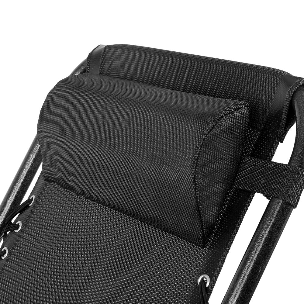 2PC Zero Gravity Chair Folding Outdoor Recliner - Adjustable Sun Lounge Chair for Patio, Beach, Poolside & Camping - Heavy Duty Support & Comfort - Black (Perfect for Relaxing, Sunbathing & Backyard Lounging)