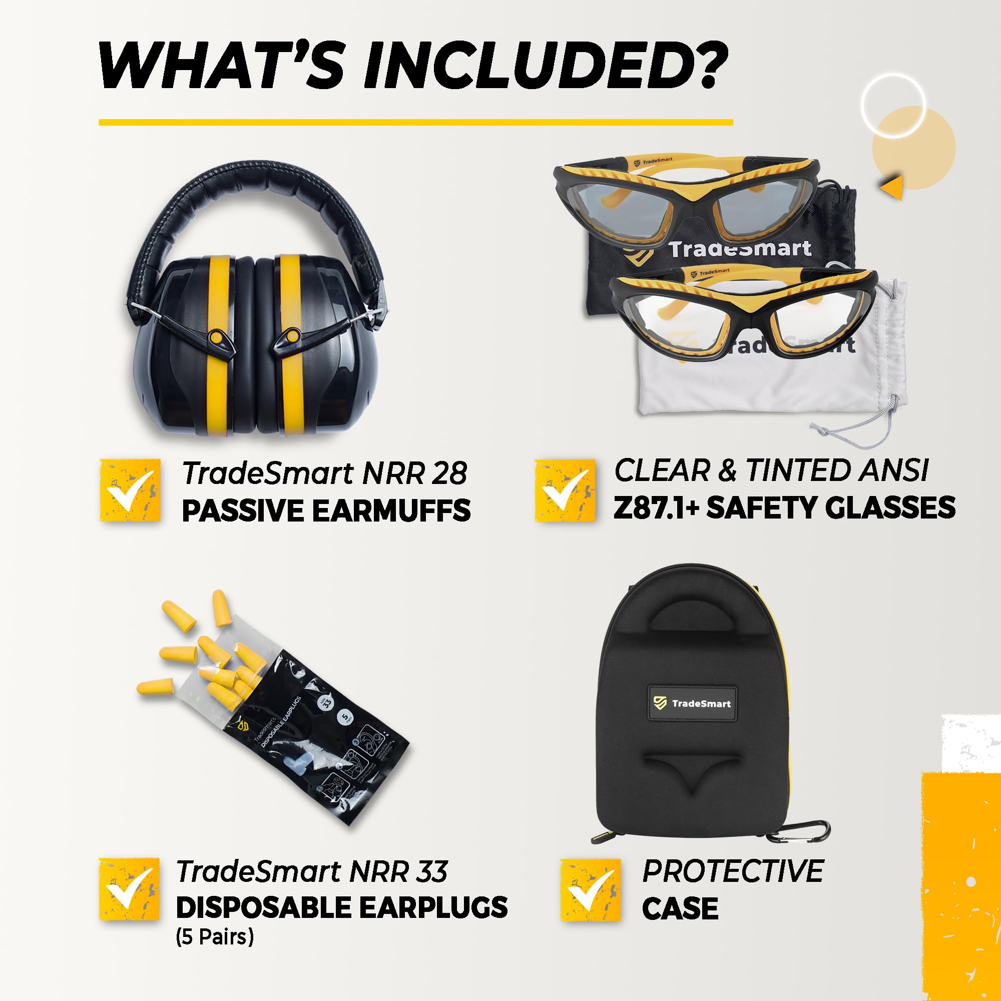 TradeSmart All-in-One Shooting Ear Protection - NRR 28 Safety Earmuffs with Anti-Fog Glasses & Noise Cancelling Earplugs + Portable Carry Case for Hunting, Range Shooting & Outdoor Sports