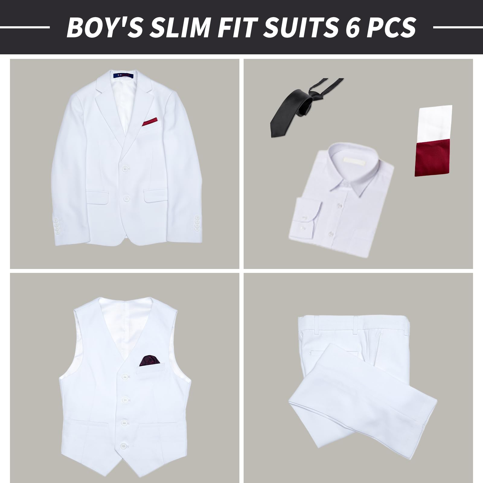 ELPA Boys Slim Fit Suit Set - Kids Formal Suits for Wedding, Ring Bearer, Special Occasions - Youth Blazer & Pants Outfit for Parties & Events