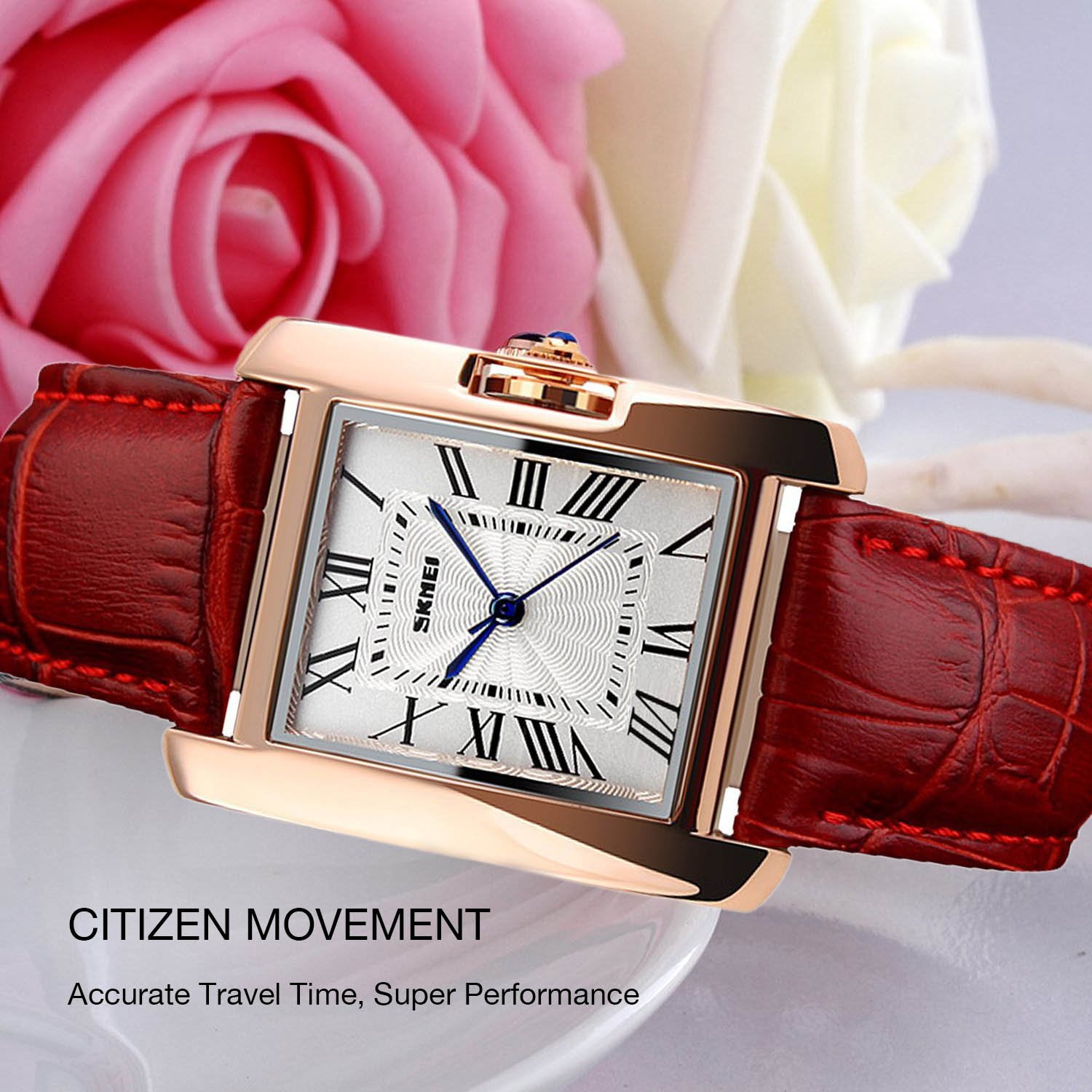 VenSten Women's Analog Quartz Watch - Fashion Leather Band, Roman Numerals, 30M Waterproof - Perfect for Business, Casual & Dress Occasions - Ideal Birthday Gift (Red)