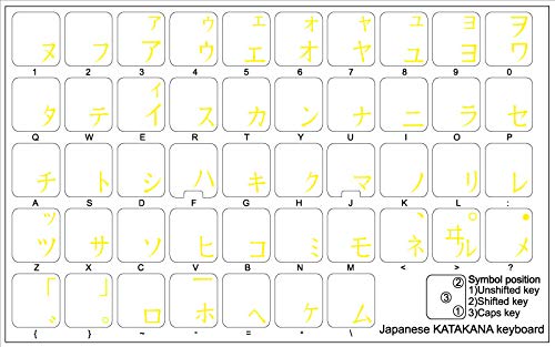 Japanese Katakana Keyboard Labels - Yellow Letters for PC & Laptop - Typing Practice