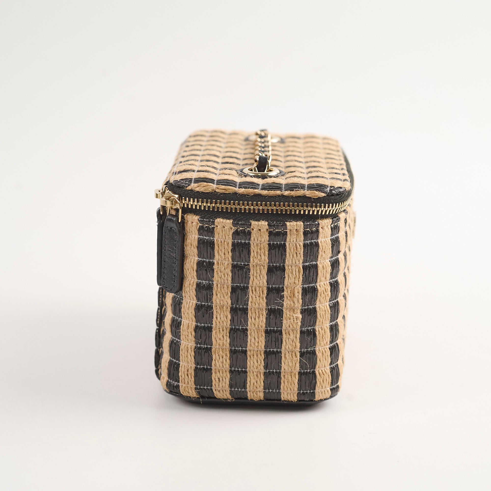 Chanel Raffia Stripe Vanity Case 30 Series - Luxury Woven Straw Cosmetic Bag for Women | Perfect for Travel, Beach & Everyday Use
