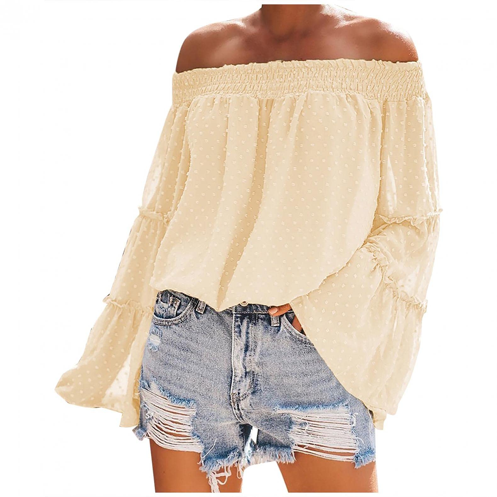 Women's Casual Floral Dot Blouse - Long Bell Sleeve Loose Ruffle T-Shirt for Summer & Autumn | Perfect for Office, Date Night & Weekend Outfits