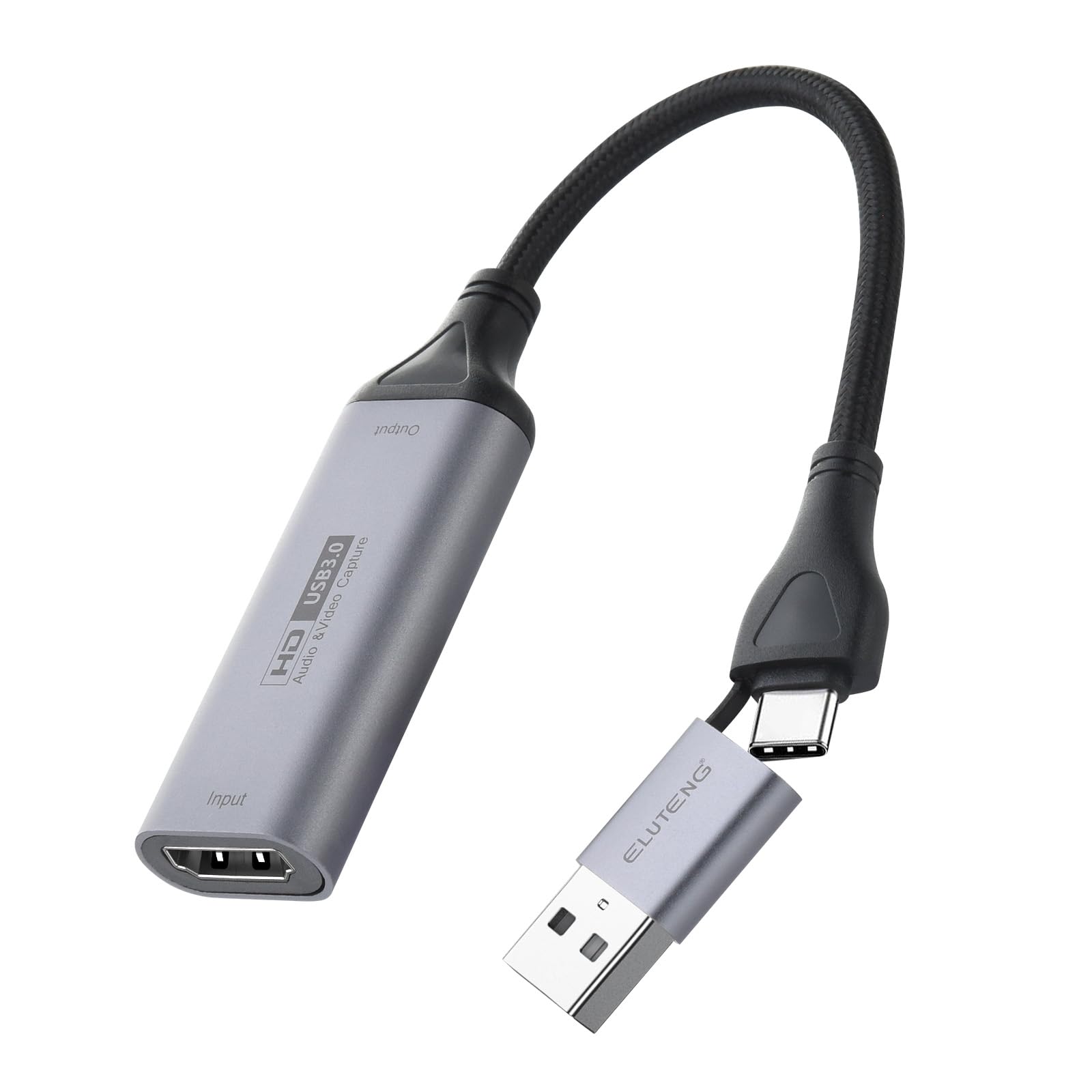 ELUTENG USB 3.0 HDMI Video Capture Card - 4K/1080P Game Capture Device for Live Streaming, Recording & Online Classes | Compatible with Windows & Mac | USB-C/USB-A Converter for Gaming, YouTube, Twitch & Zoom Meetings