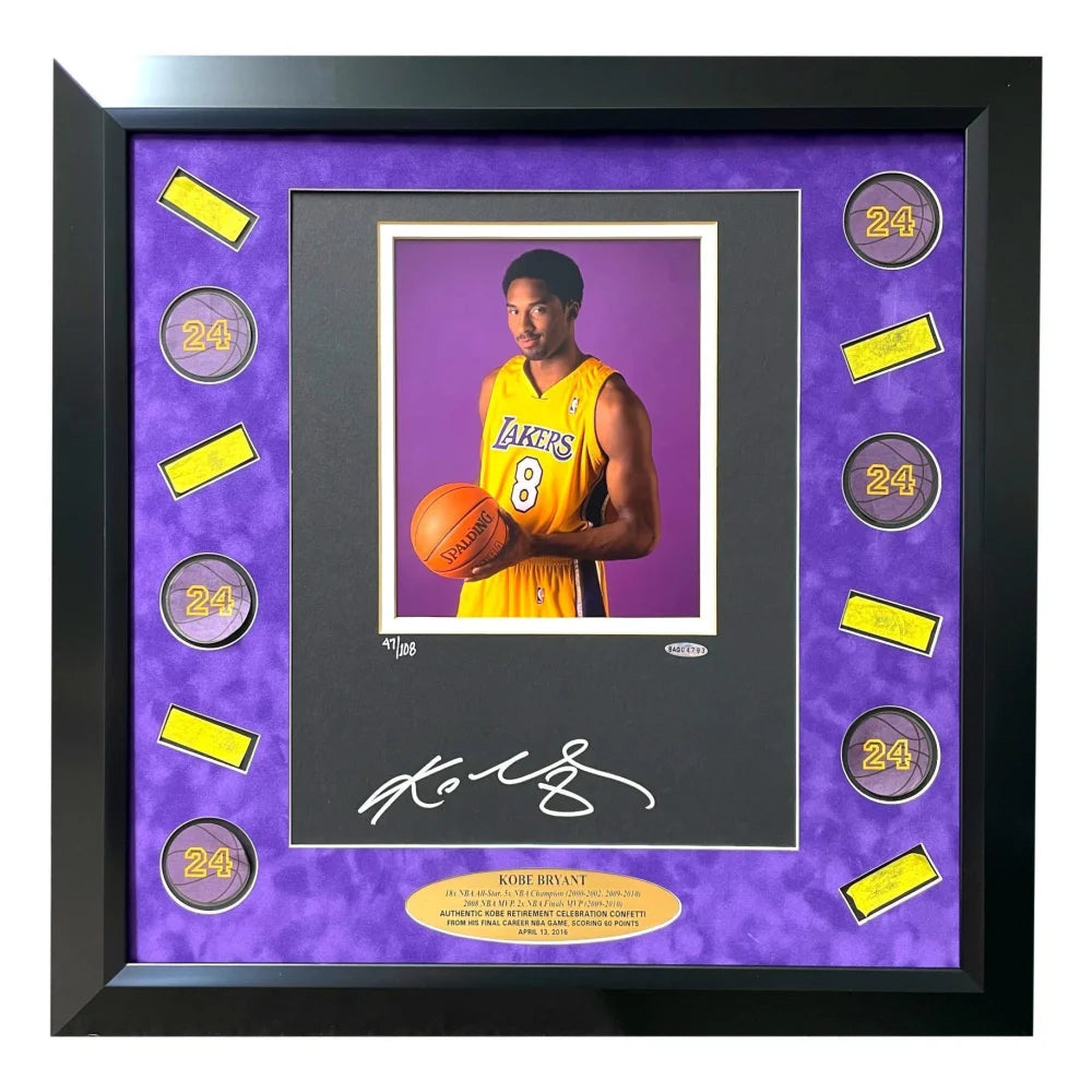Kobe Bryant Autographed Lakers Final Game Used Confetti Framed Memorabilia #D 1/1 with UDA COA - Perfect for NBA Collectors, Sports Memorabilia Displays & Lakers Fan Gifts