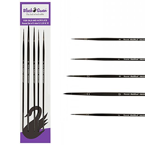 Black Swan Synthetic Red Sable Paint Brushes - 5-Piece Round Brush Set with Long Handle | Professional Artist Brushes for Oil, Acrylic & Heavy Body Media | Perfect for Beginners to Advanced Painters | Ideal for Canvas Painting, Watercolor & Fine Art Projects