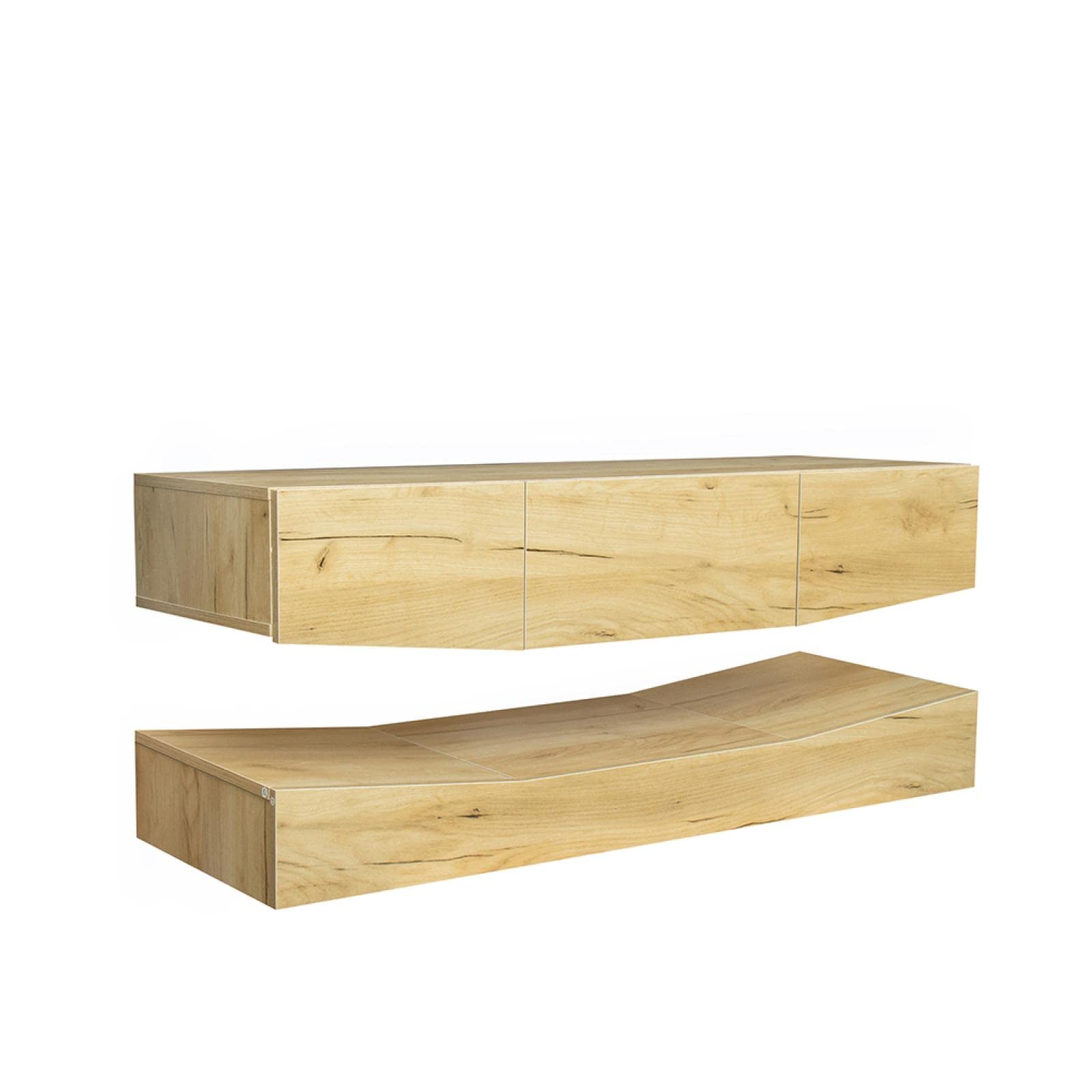 LALAHO MDF Wall-Mounted TV Stand with 3 Drawers & LED Lighting - Modern Oak Floating Entertainment Center for Living Room, Bedroom, or Home Theater