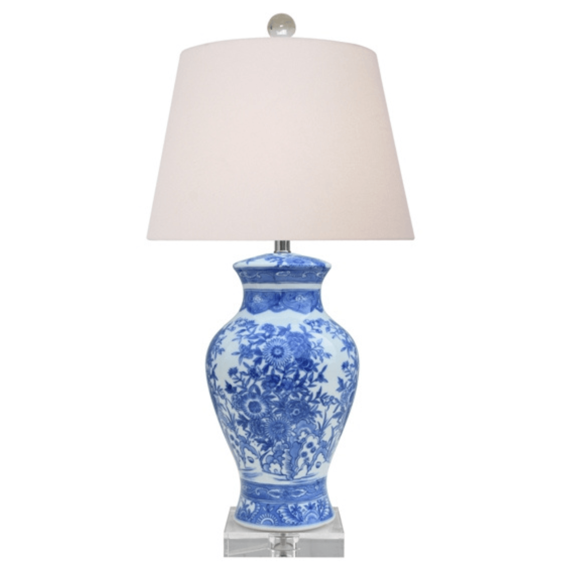 Elegant Blue and White Porcelain Vase Lamp with Crystal Base - Handcrafted Chinese Style Table Lamp for Home Decor, Living Room, Bedroom, and Office Lighting