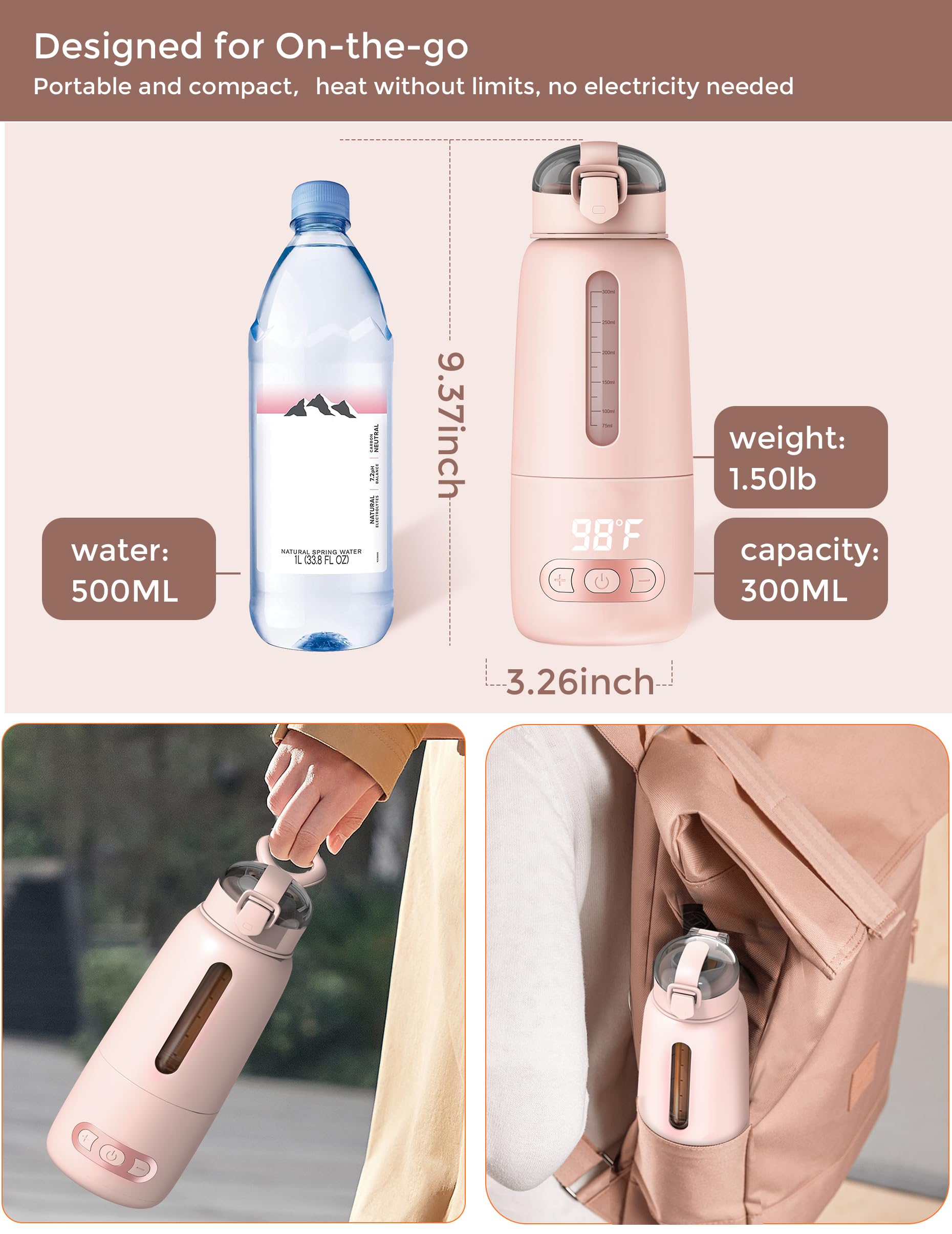 Portable Baby Bottle Warmer with 13500mAh Battery - Travel Essential for Breastmilk & Formula - Perfect for Airplane, Car & On-the-Go Feeding (2024 Baby Must Haves)