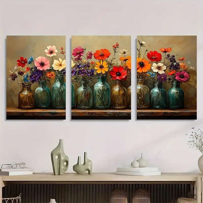 3pcs Charming Arran Ent Colorful Flowers Metal Wall Art - Ready to Hang Home Decor for Living Room, Bedroom & Office