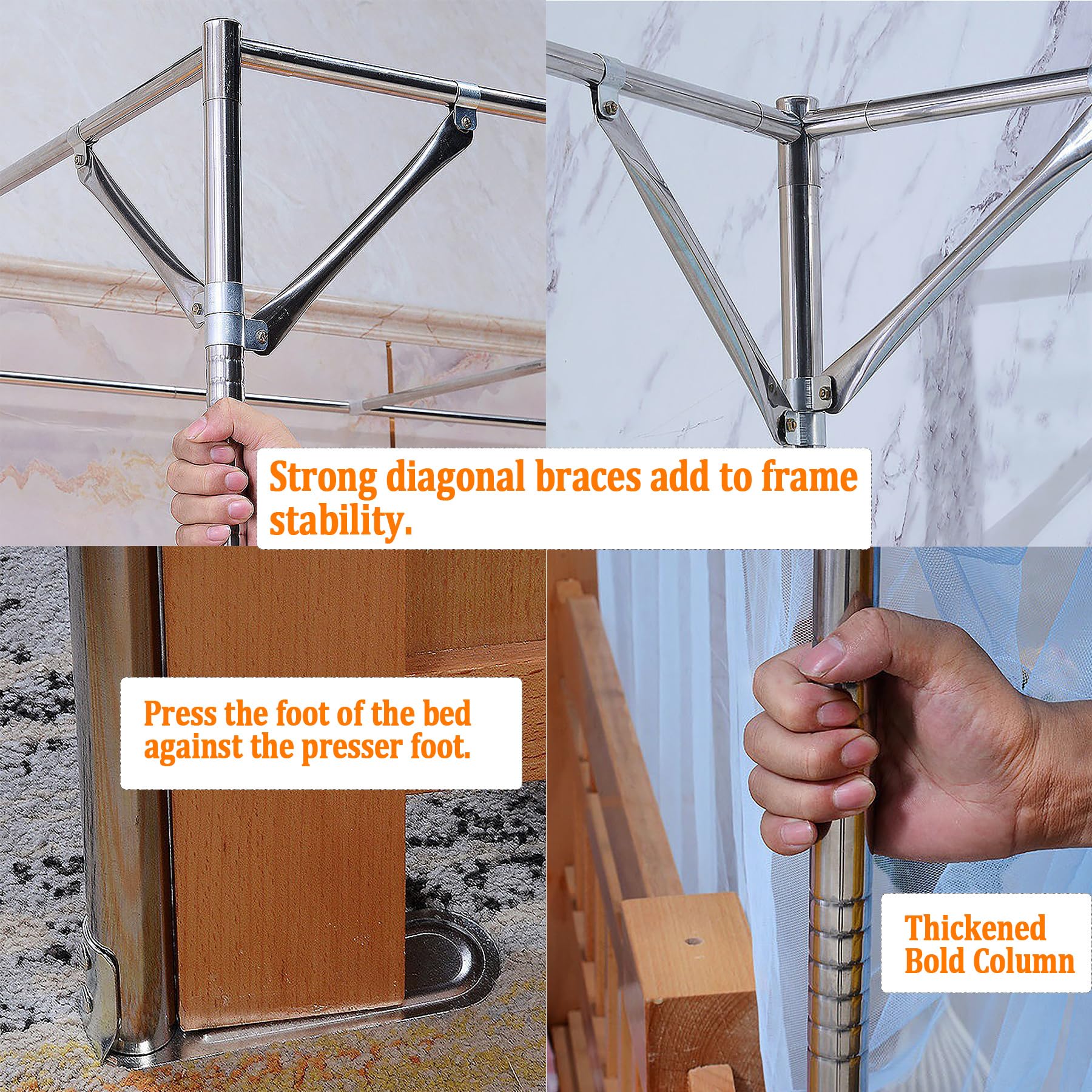Stainless Steel Bed Canopy Frame - Twin Size for Bedroom Decor
