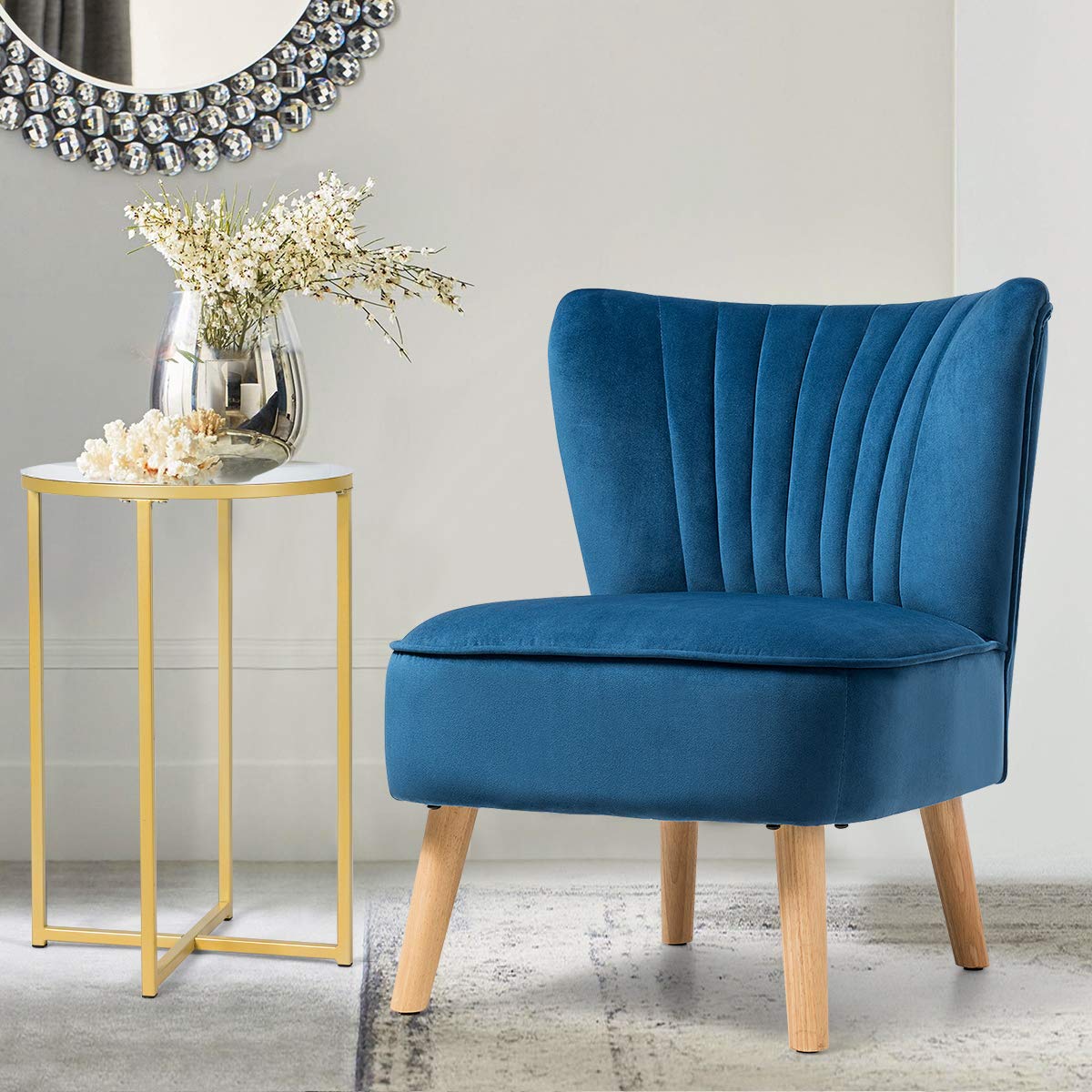 Giantex Velvet Accent Chair - Modern Upholstered Sofa Chair with Wood Legs & Thick Padding, Armless Wingback Club Chair for Living Room, Bedroom, Office - Perfect for Reading Nooks, Lounge Areas & Home Decor