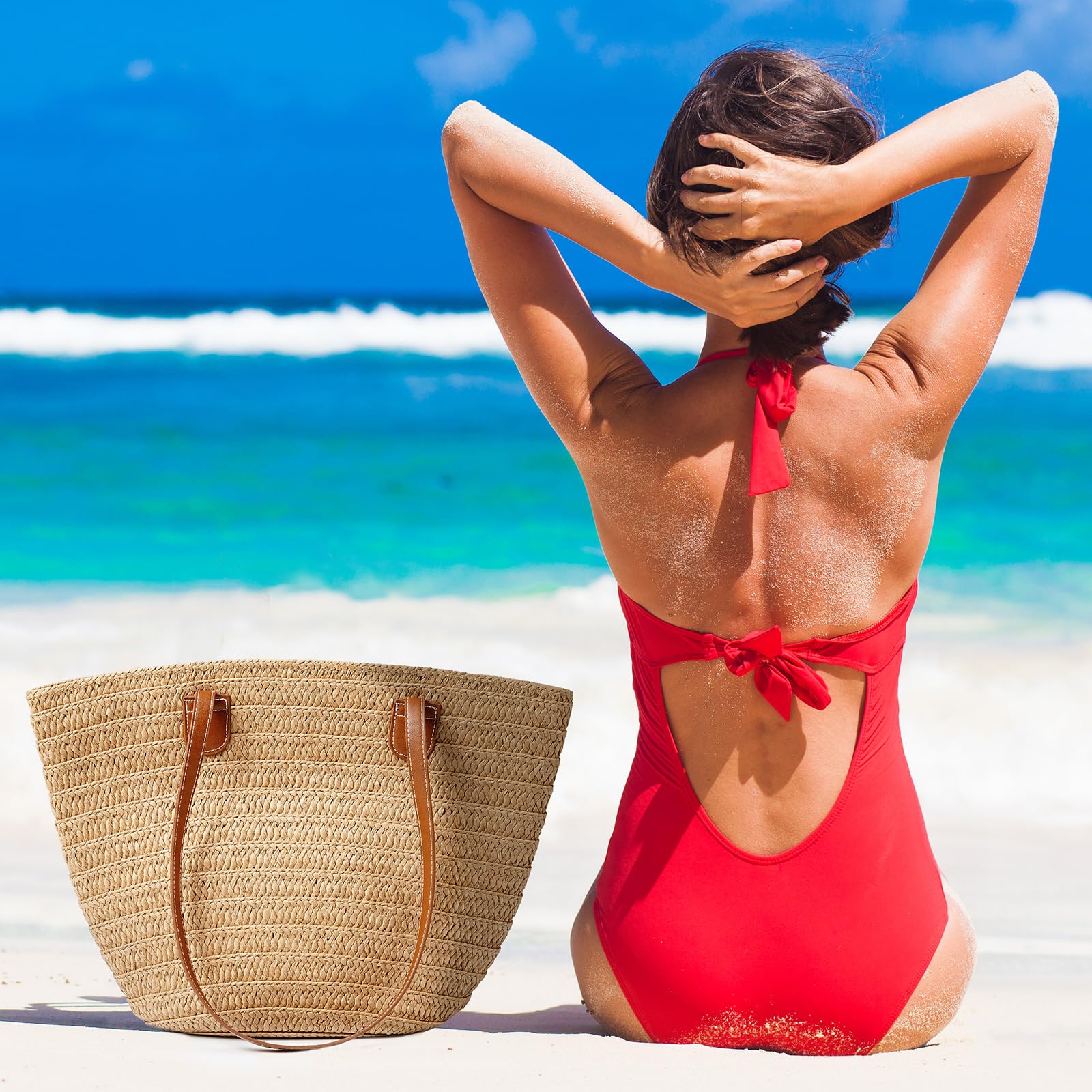 Women's Woven Straw Beach Tote Bag - Summer Mesh Shoulder Bag for Vacation & Travel