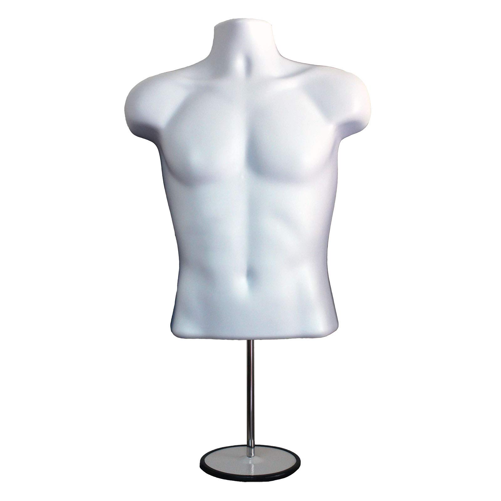 White & Black Male & Female Hollow Back Mannequin Torso Set with Adjustable Metal Stand - Small & Medium Sizes (3-Pack) for Clothing Display, Photography, and Retail Store Visual Merchandising
