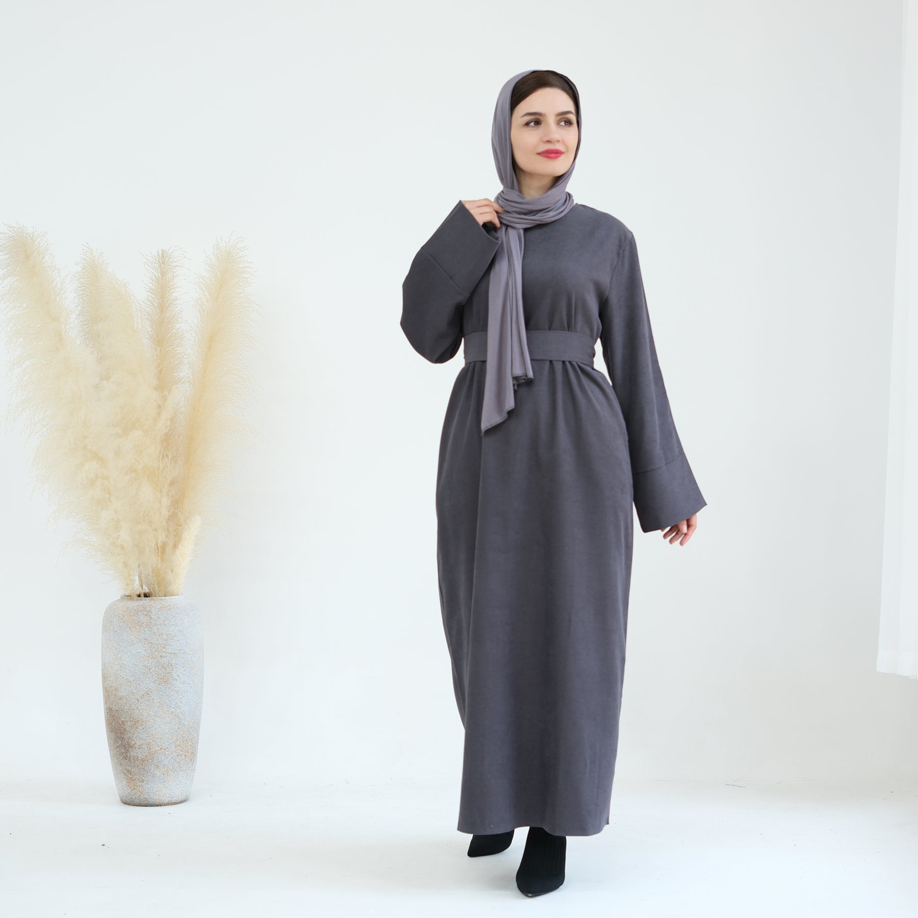 Liliana Cold Weather Abaya Dress - Gray | Modest Islamic Long Dress for Women | Perfect for Winter, Prayer & Special Occasions