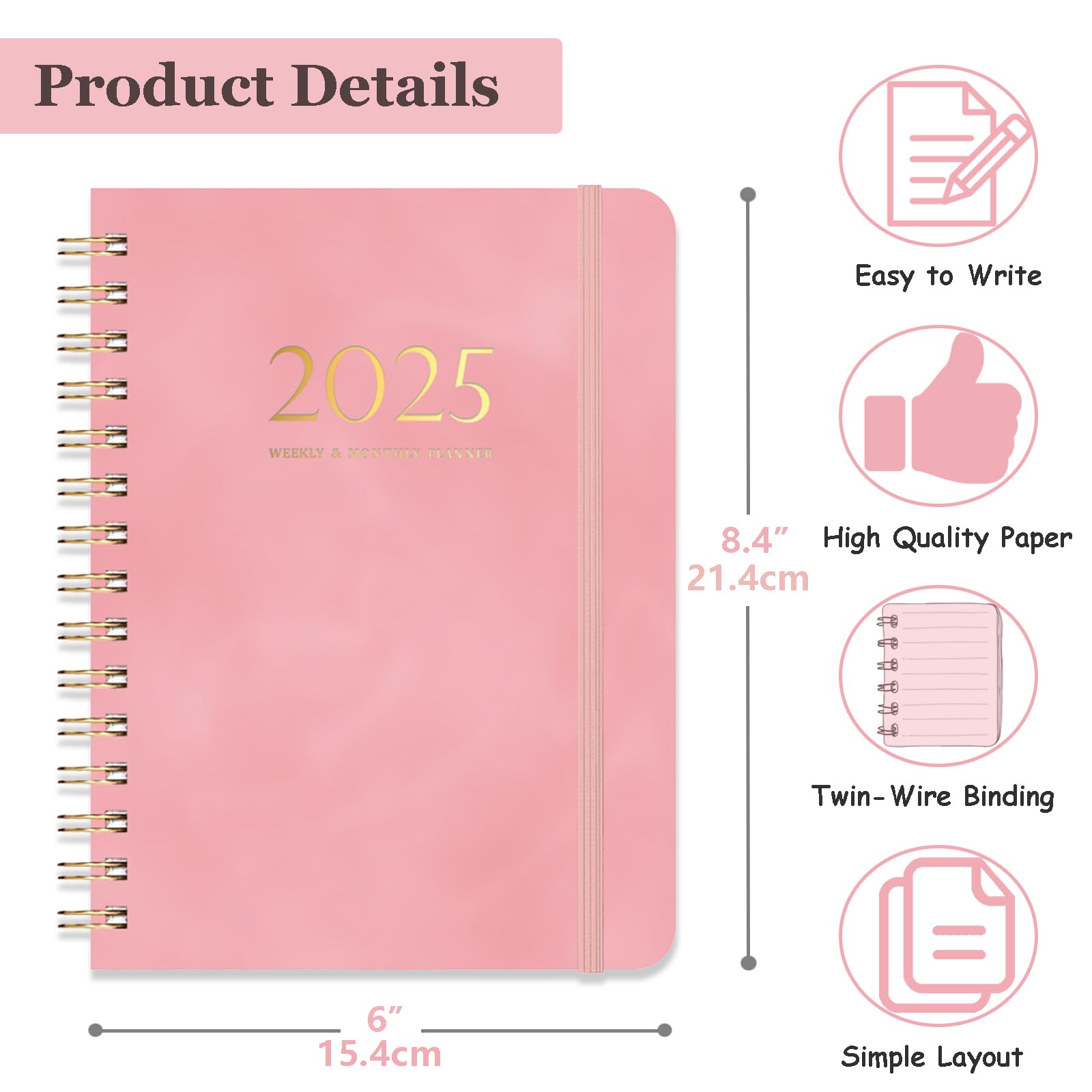 2025 Weekly & Monthly Planner with Tabs - January to December 2025 Spiral Bound A5 Agenda Notebook (6.3