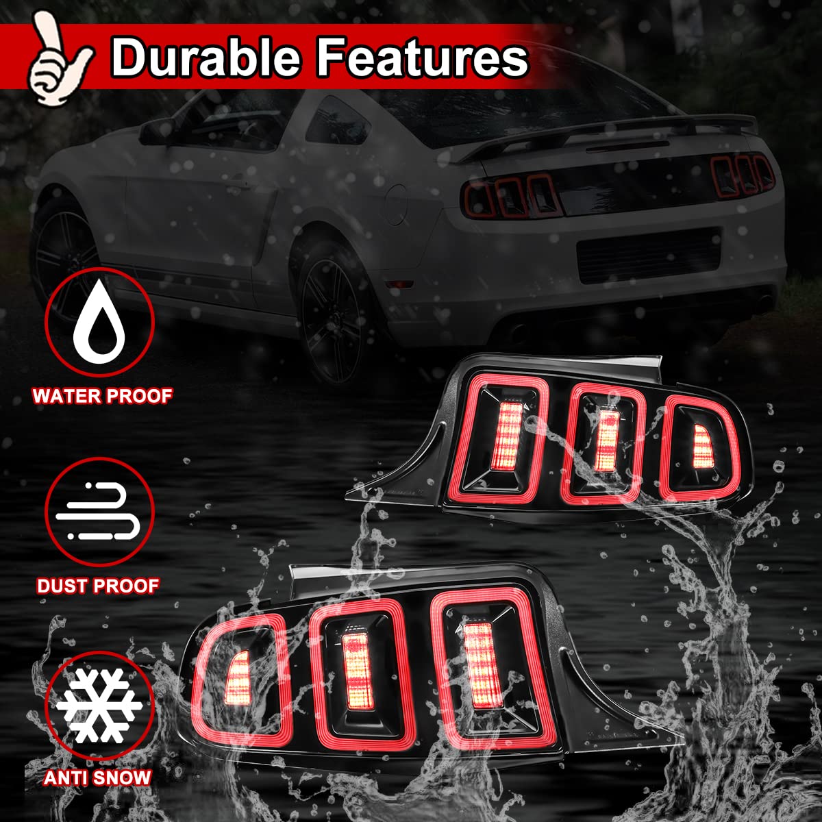 Nixon Offroad LED Tail Lights for Ford Mustang 2010-2014 - Black Housing with Smoke Lens - Direct Replacement Rear Light Assembly (1 Pair) - Perfect for Night Driving & Car Customization